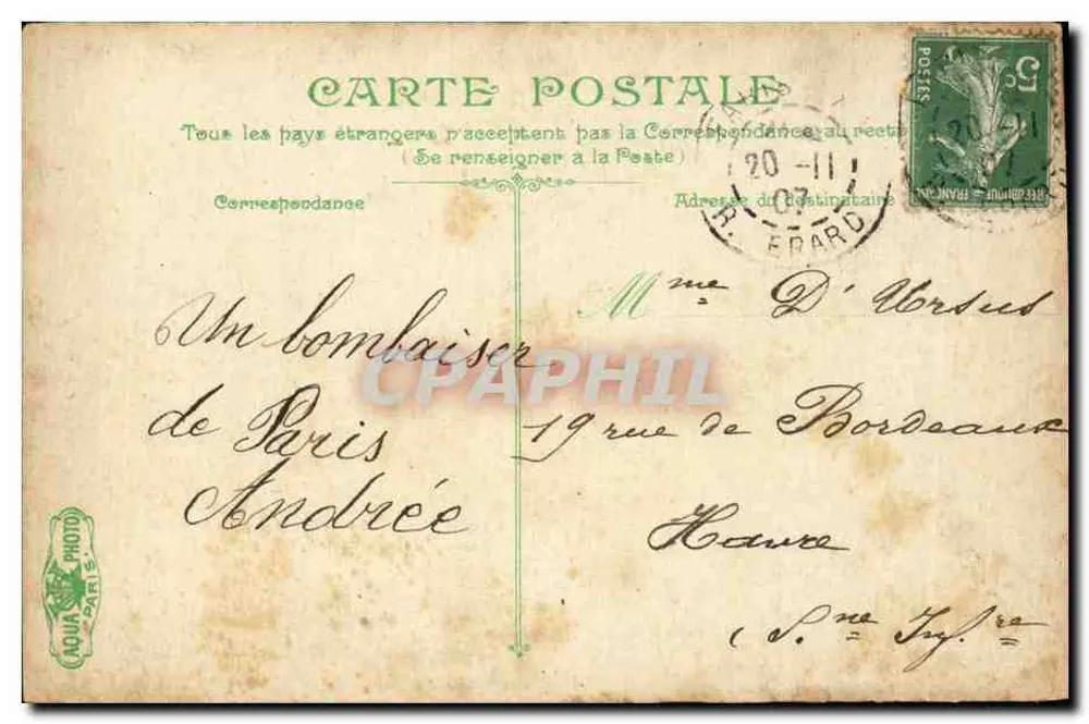 Paris — Vista geral tirada do Bouvere — editor L. Véco, n° 84 - Verso
