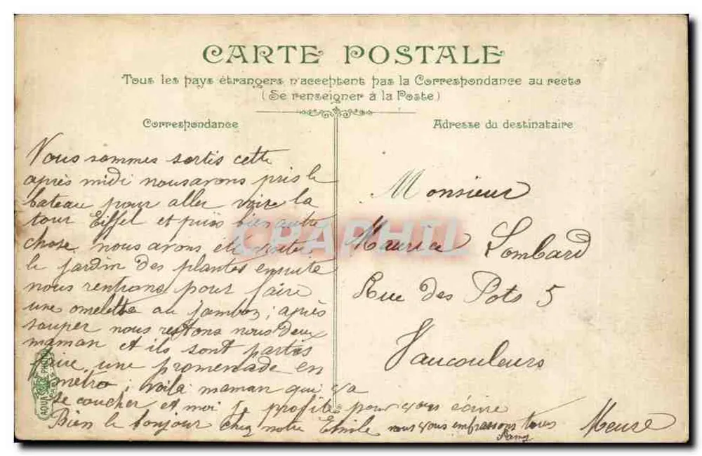 Jardin des Plantes. Der Pfau — unbekannter Verlag, Seriennummer 1059 - Rückseite