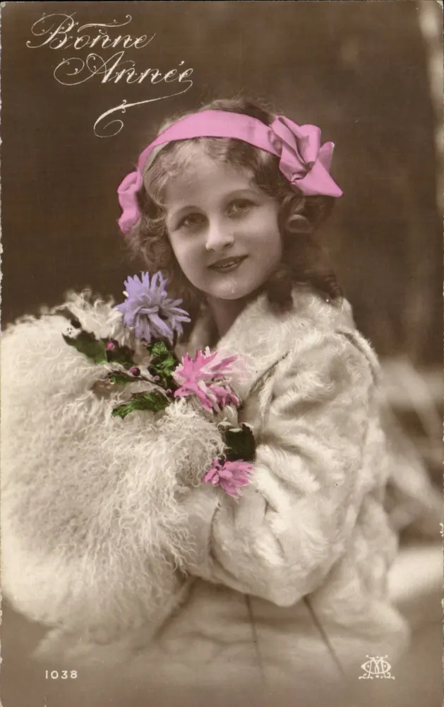 Mädchen in Pelzjacke — Bonne Année 1038 — Éditeur M. D. (MAD) n°1038 - Vorderseite