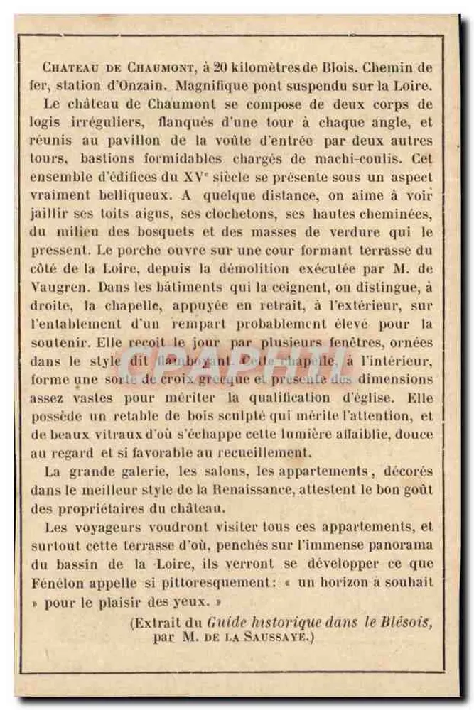 Castelo de Chaumont — vista do castelo com torres cônicas — editor não visível - Verso