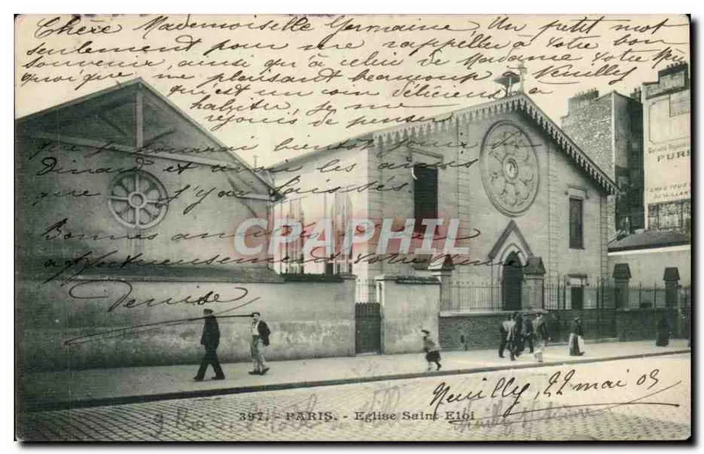 Paris - Igreja de São Elói — cartão postal datado de 22 de maio de 1905 - Frente