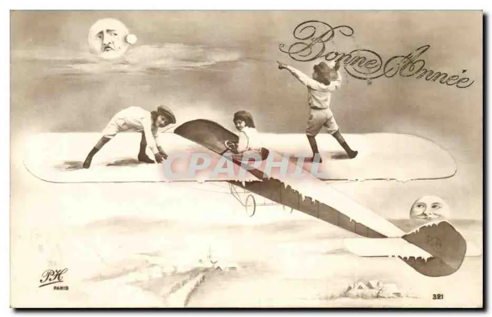 Kinder auf einem Flugzeug — Frohe Neujahr — P.H. Paris n°321 - Vorderseite