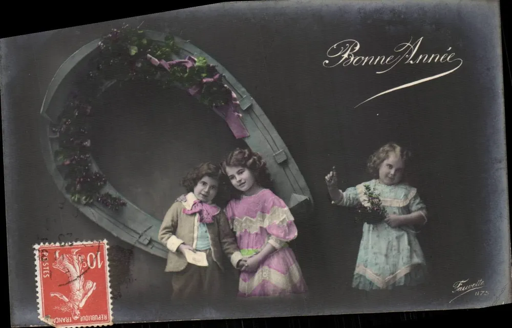 Drei Kinder — Frohe Weihnachten — Fauvettte 1175 - Vorderseite