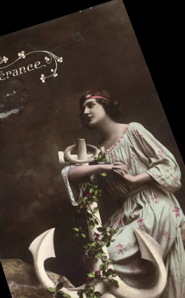 Férence — Frau in einem blumengeschmückten Kleid mit Anker — Verlag unbekannt - Vorderseite