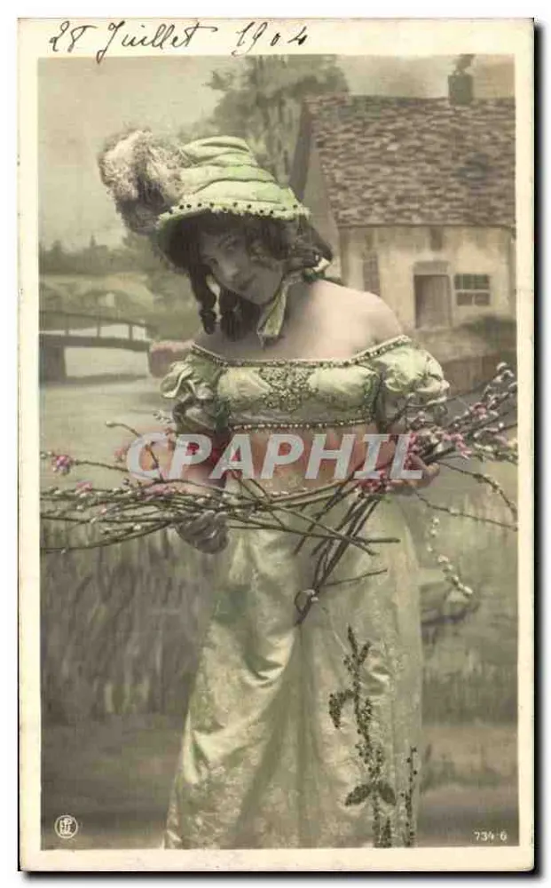 Frau in grünem Kleid mit Zweigen — Saint-Juillet 1904 — n° 734-6 - Vorderseite