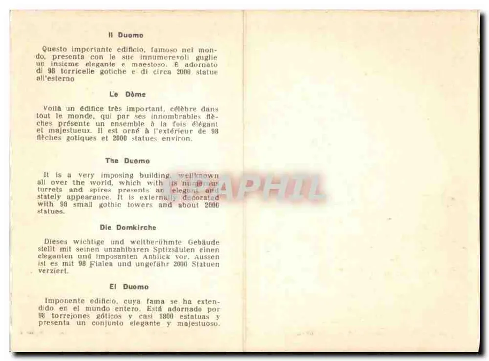 Duomo de Milão — catedral gótica ornada com 98 flechas e 2000 estátuas — editor desconhecido - Verso