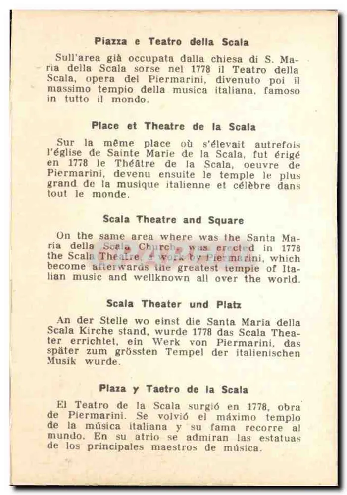 Piazza della Scala — Teatro alla Scala — editor não visível - Verso