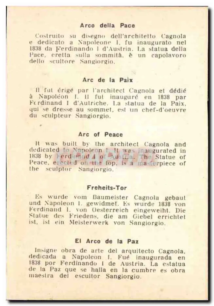 Arco della Pace — Milão — editor desconhecido, número de série não visível - Verso