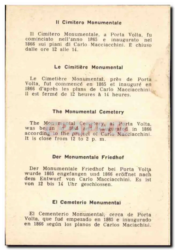 Cimitero Monumentale — Porta Volta - Verso