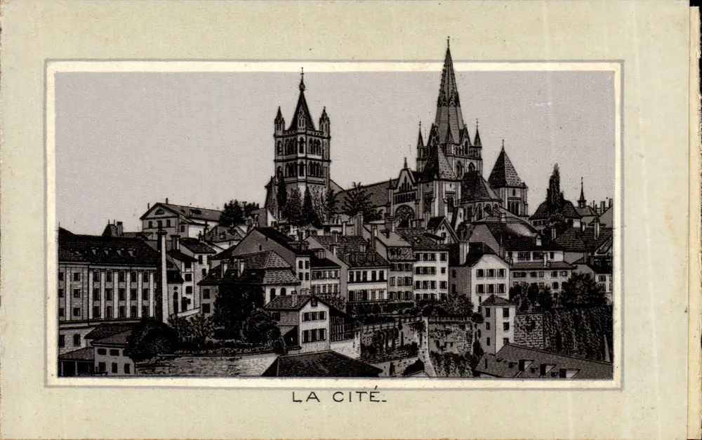 La Cité — vista da cidade com catedral — editor não visível - Frente