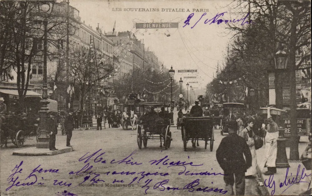 Die Souveräne Italiens in Paris — Boulevard Montmartre — Verleger unbekannt - Vorderseite