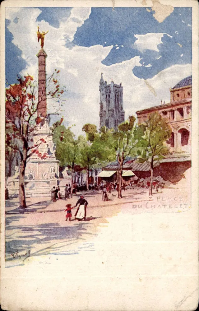 Praça do Châtelet — monumento à Paz — editor V. Fland - Frente