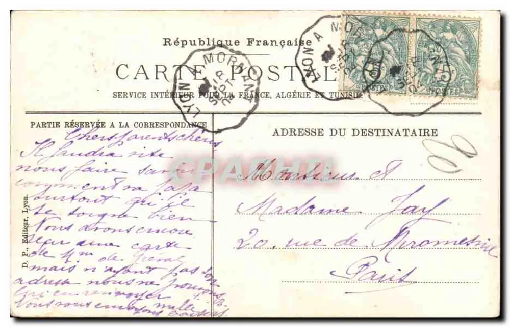 Zwei junge Frauen in Kleidung der Zeit — bukolische Szene — Verlag D.P., Lyon - Rückseite