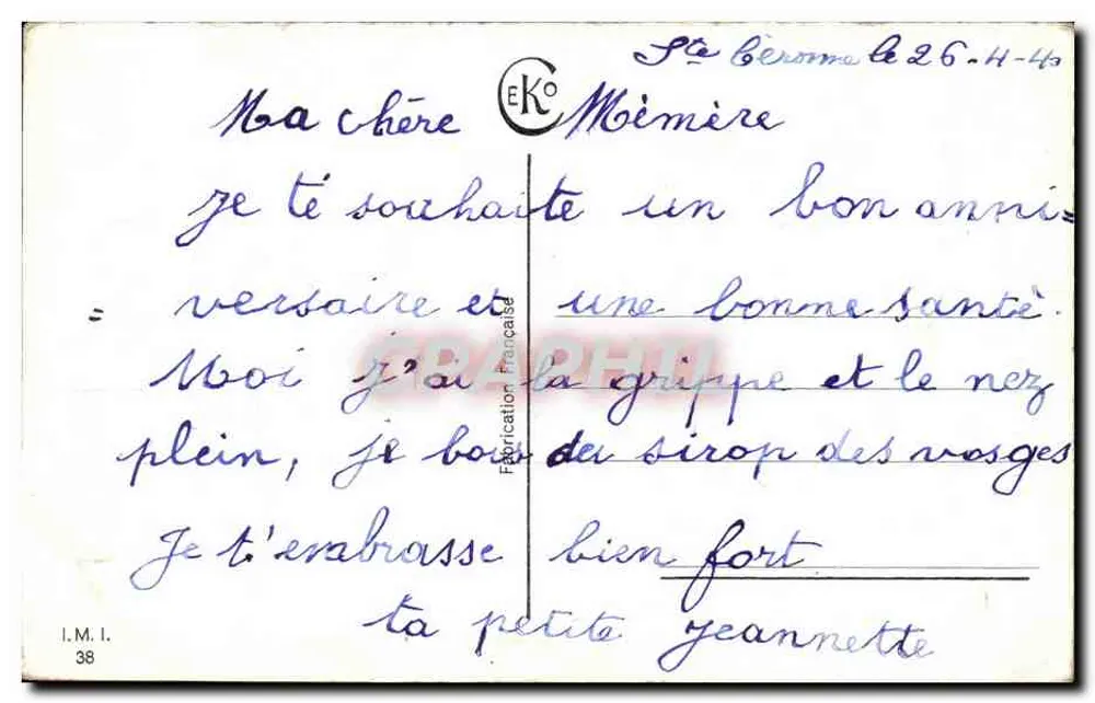 Mädchen mit Blumenstrauß — Geburtstagsgrüße — Verlag I.M.I. Nr. 38 - Rückseite
