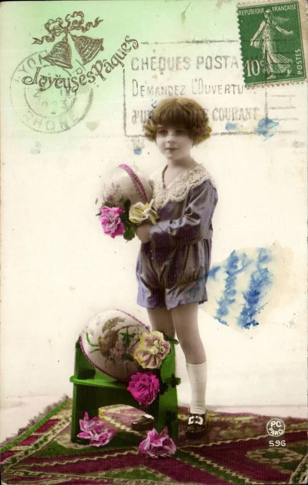 Crianças e Páscoa — Lyon, 1903 — PC 596 - Frente