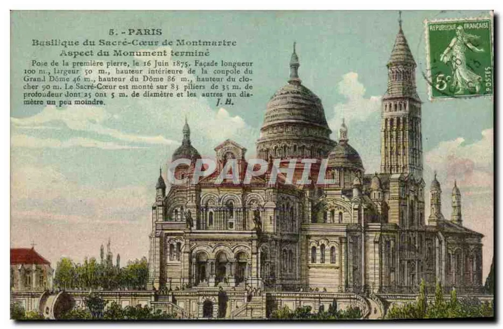 Paris - Basilique du Sacré-Cœur de Montmartre — Ansicht des fertiggestellten Denkmals — J.B. - Vorderseite