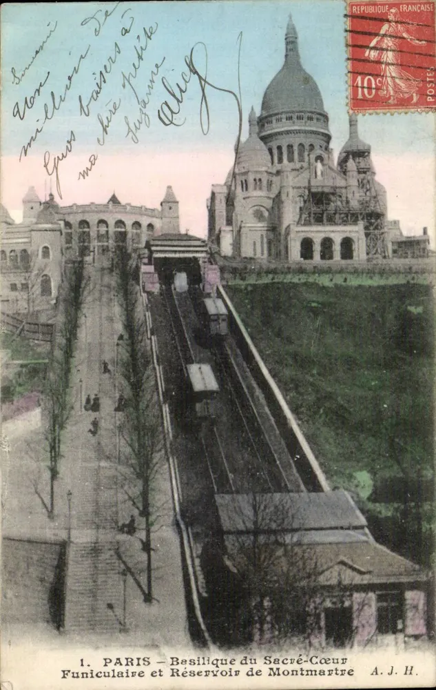 PARIS — Basilika des Heiligen Herzens — Seilbahn und Reservoir von Montmartre — A. J. H. - Vorderseite