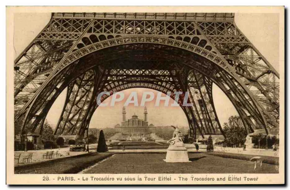 Paris - O Trocadéro visto sob a Torre Eiffel - A. Leconte, 38, rue Sainte-Croix-de-la-Bretonnerie, Paris - Frente
