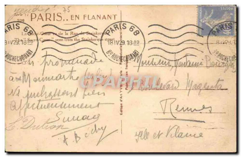 O Sacré-Cœur visto da Rue de Steinkeerque — Edição de Arte YV 1907 - Verso