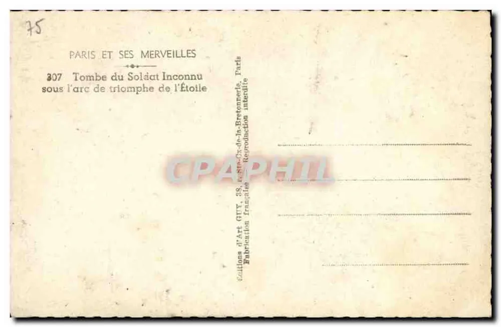 Grab des Unbekannten Soldaten — unter dem Arc de Triomphe — Éditions d'Art GUY, Paris - Rückseite