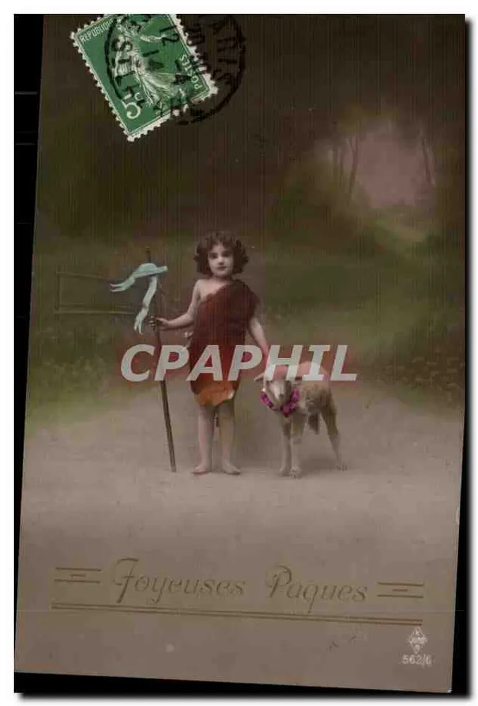 Kind im Osterkostüm mit Hund — Verlag A. P. 562/6 - Vorderseite