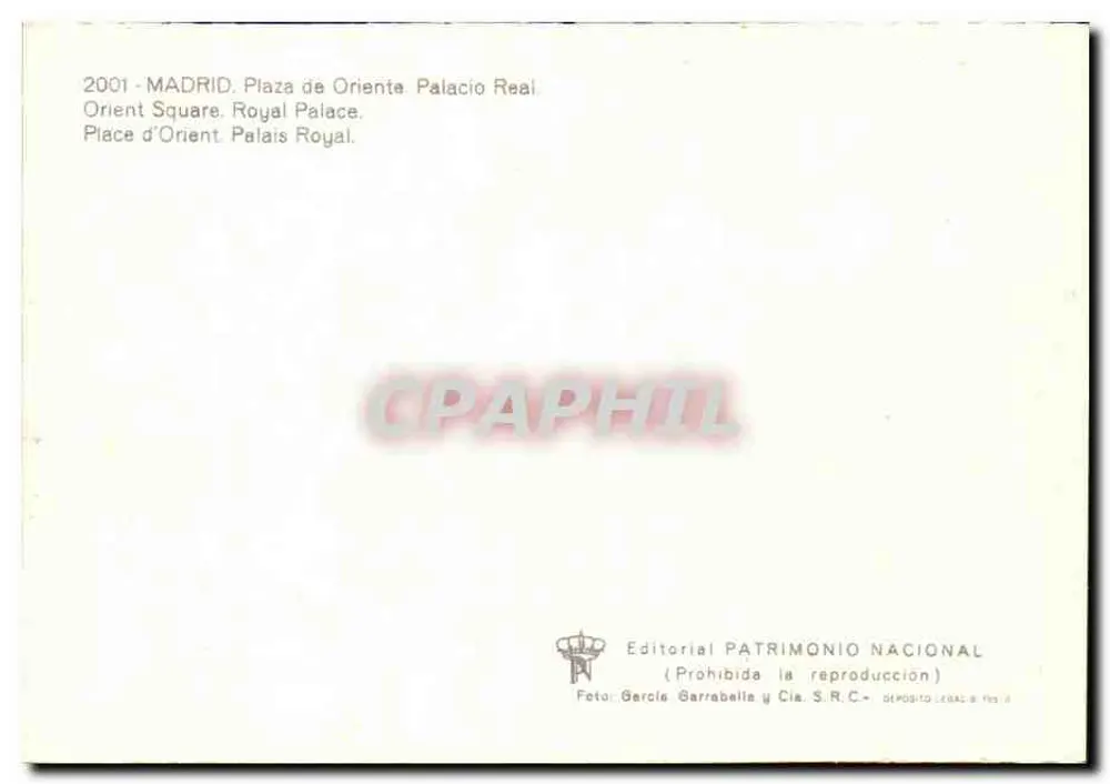 Madrid - Plaza de Oriente - Palácio Real — Editor Editorial Patrimonio Nacional, n° 2001 - Verso