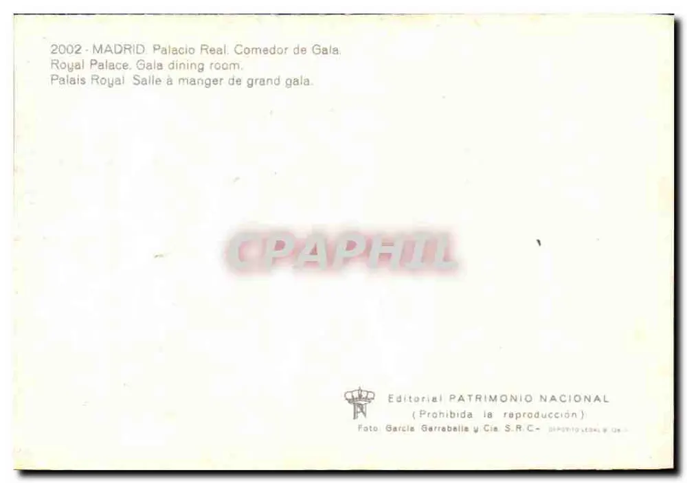 Madrid - Palácio Real. Comedor de Gala — Editorial Patrimonio Nacional, número de série não visível - Verso