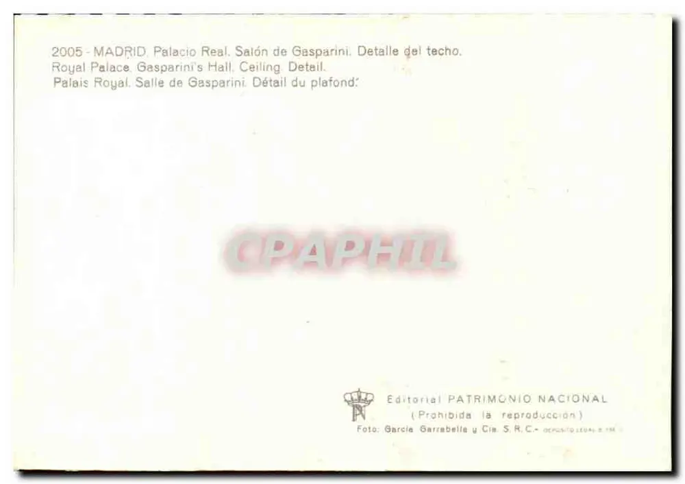 Palacio Real - Salón de Gasparini — szczegół sufitu — Editorial Patrimonio Nacional - Rewers