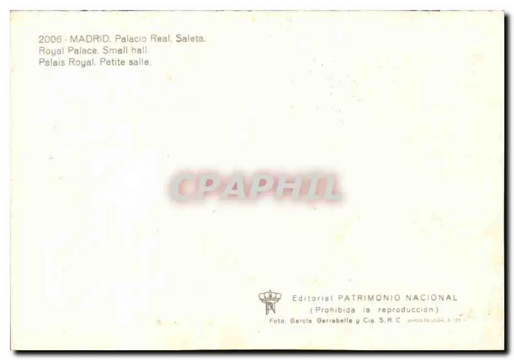 Palácio Real. Salaeta — Pequeno salão — Editorial Patrimonio Nacional, n° 139 - Verso