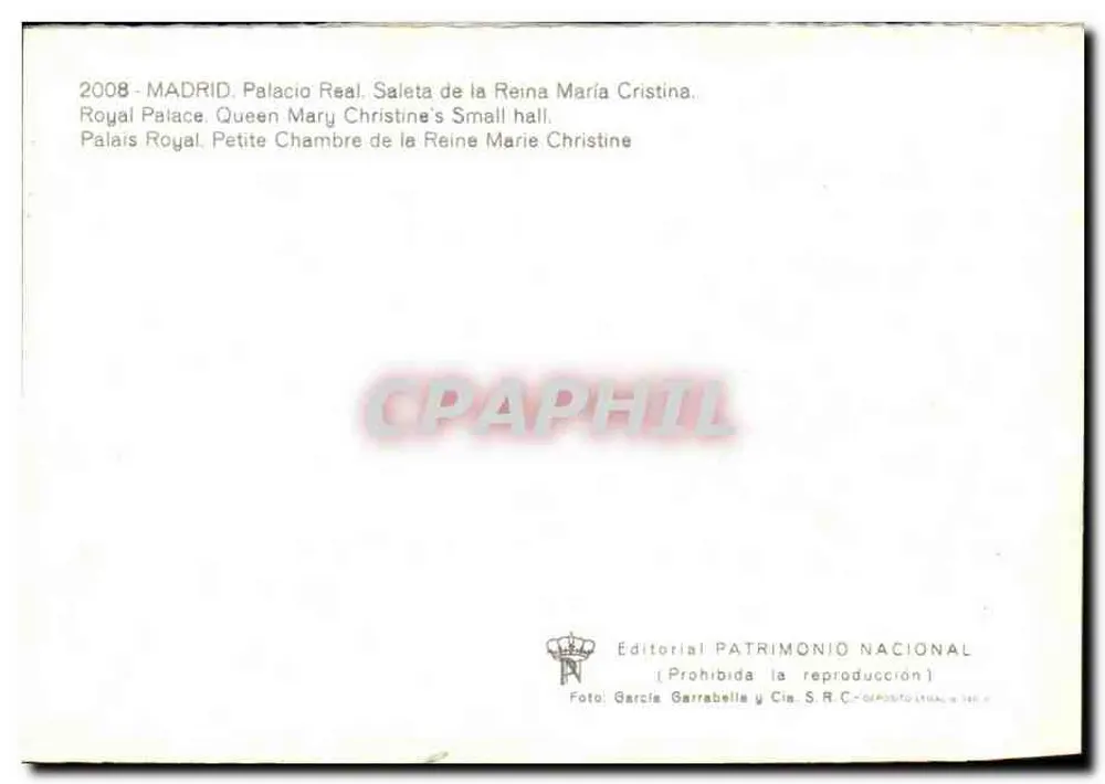 Sala Królowej Marie-Cristine — Pałac Królewski, Madryt — Wydawca Narodowy Zasoby - Rewers
