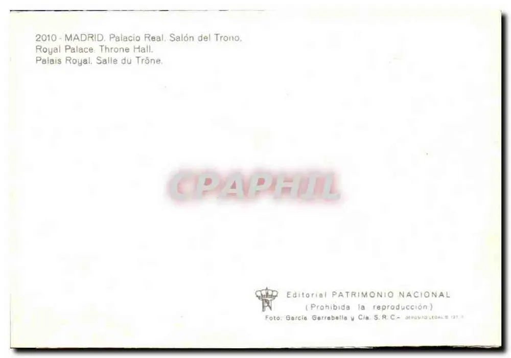 Palácio Real. Salão do Trono — Madrid — Editorial PATRIMONIO NACIONAL, n° 127 - Verso