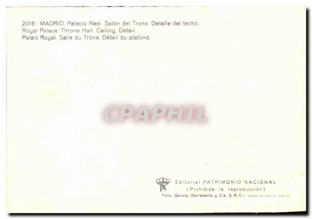 Palácio Real. Salão do Trono — detalhe do teto — Editorial Patrimonio Nacional - Verso