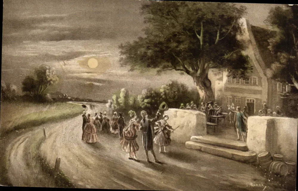Nacht-Tanz unter dem Mond — Dorf-Szene — Radierung von J. Rizzet, Serie 2901 - Vorderseite