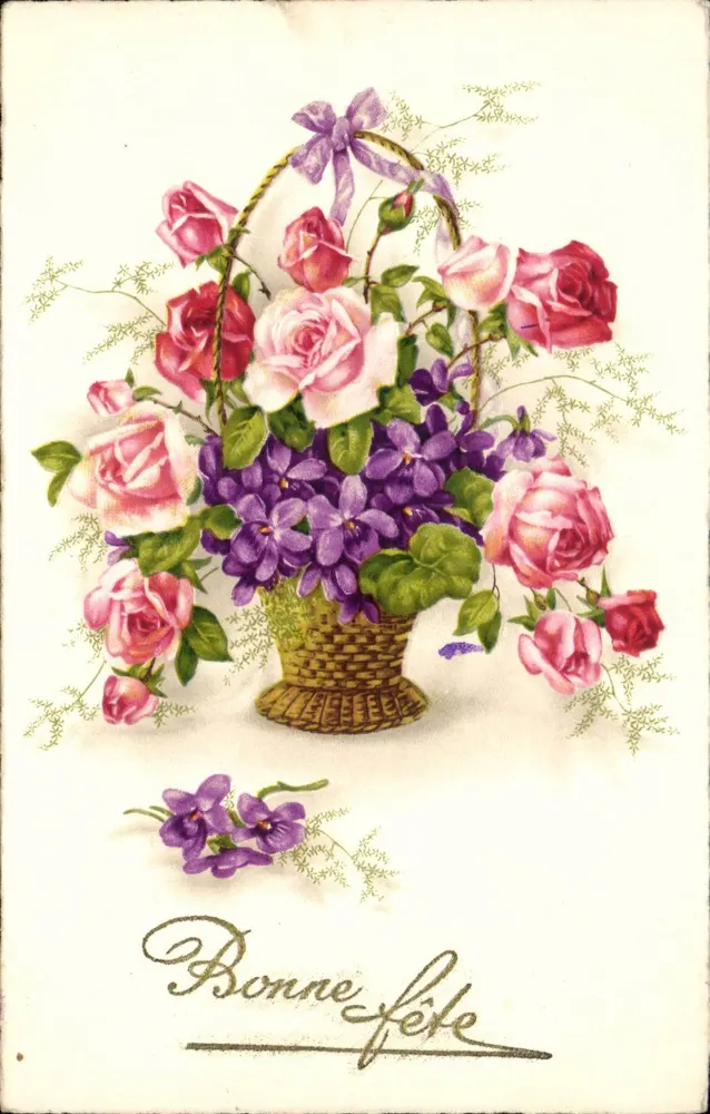 Büschel Rosen und Violette — Frohe Geburtstagskarte — Japan, Nr. 2151 - Vorderseite