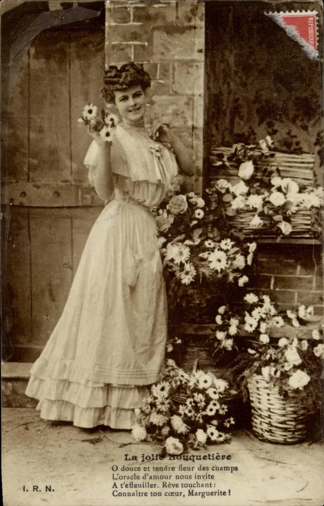 Die Schöne Blumenverkäuferin — Gedicht in Druck — I. R. N. - Vorderseite