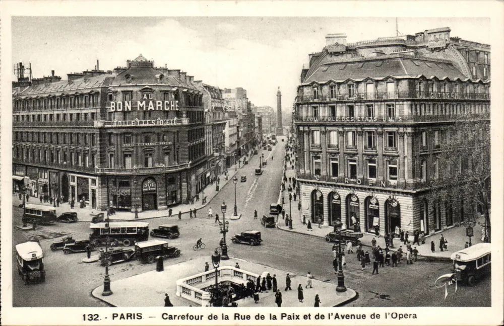 Paris — Kreuzung der Rue de la Paix und der Avenue de l'Opéra — Verlag A. Leconte, Paris - Vorderseite