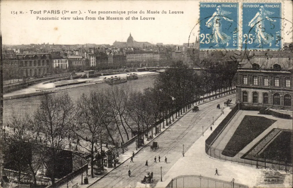 Paris (1. Arrondissement) — Panoramablick vom Louvre Museum — unbekannter Verleger, Nr. 154 M - Vorderseite