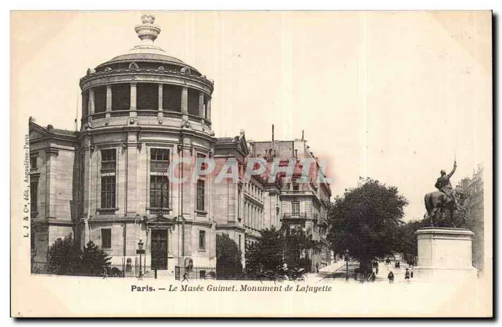 Paris — O Museu Guimet. Monumento de Lafayette — L. J. & Cie, editores, Agenouilloux-Paris - Frente