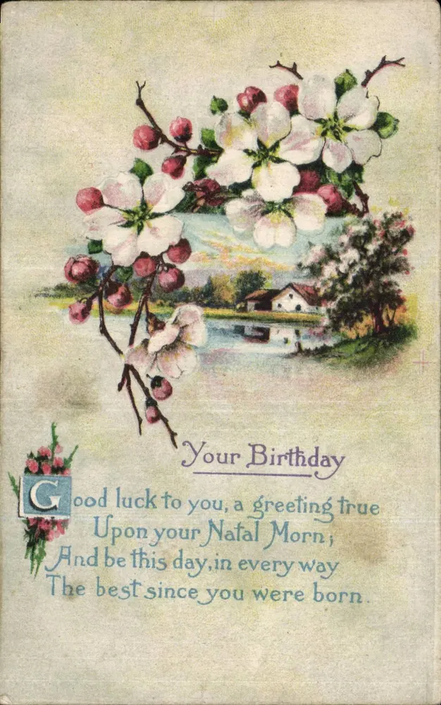 Fiori di pesco — Carta d'anniversario — Editore sconosciuto - Recto