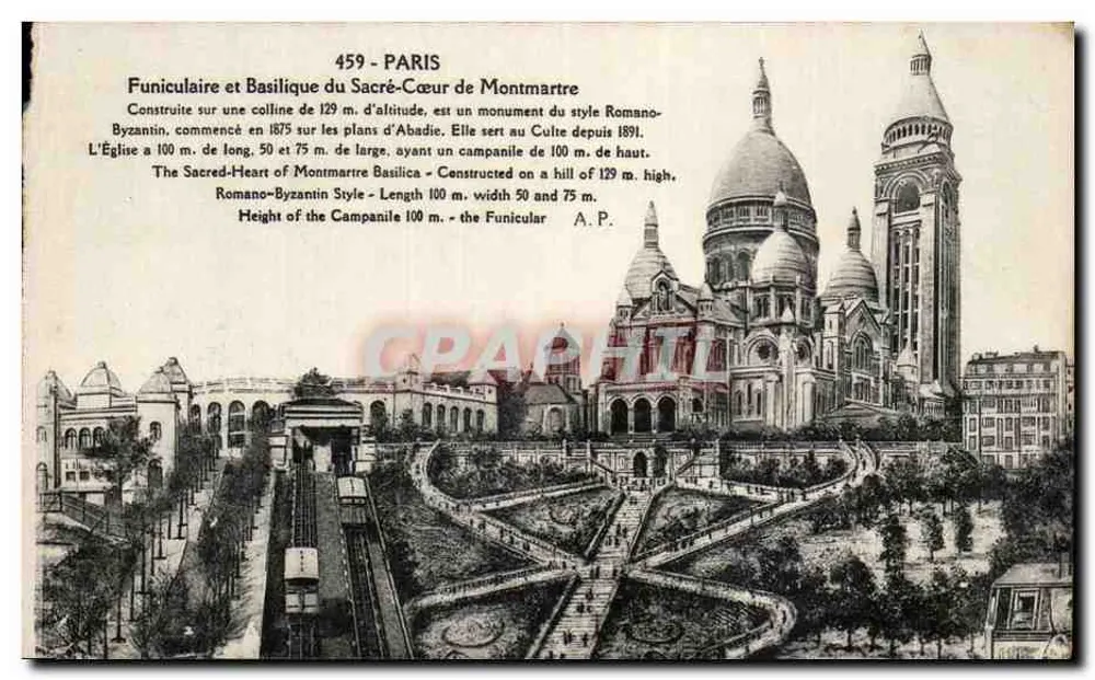 Paris — Basilika des Heiligen Herzens von Montmartre und Seilbahn — Verlag A.P. - Vorderseite