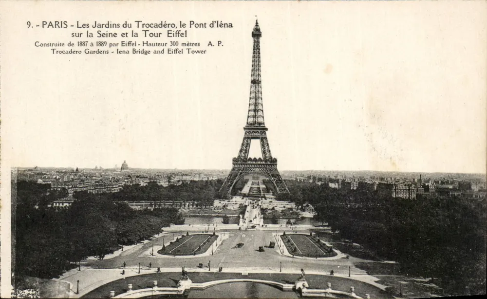 Paris - Die Gärten des Trocadéro, die Brücke Elena und der Eiffelturm — A.P. n°9 - Vorderseite