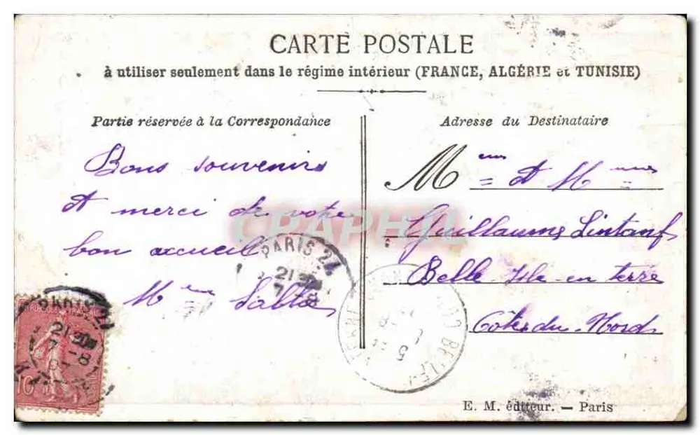 Paris — O monumento de Gambetta, praça do Carrousel — E. M. editor, n°11 - Verso