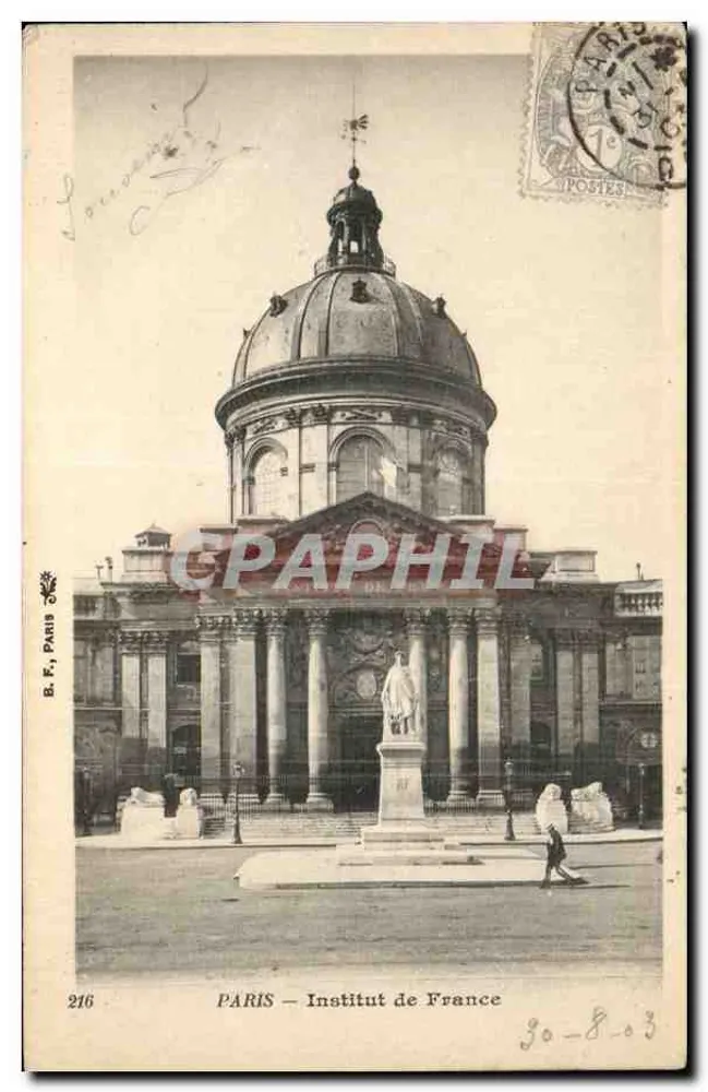 PARIS — Instituto da França — B. F., Paris, n° 216 - Frente