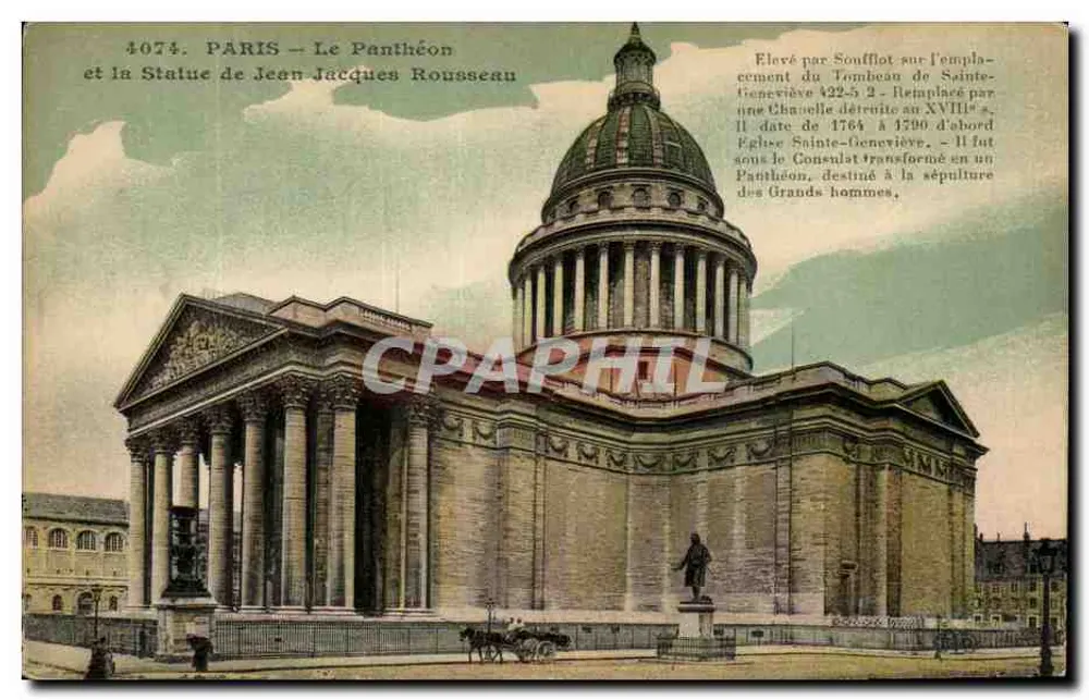 Paris — Le Panthéon et la Statue de Jean-Jacques Rousseau — Éditeur non identifié, n° 4074 - Recto