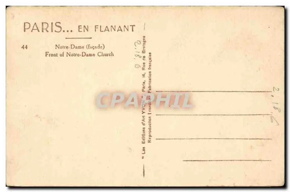 Notre-Dame de Paris — fachada — Les Éditions d'Art Yvon, Paris - Verso