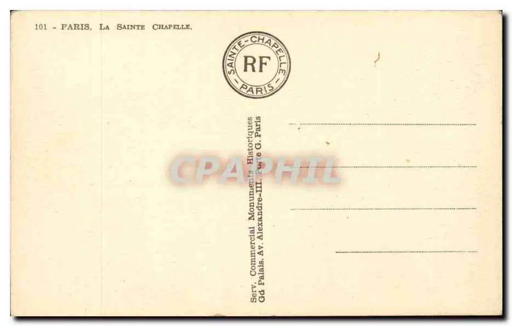 Paris — A Santa Capela — editor Commercial Palais, n° 101 - Verso