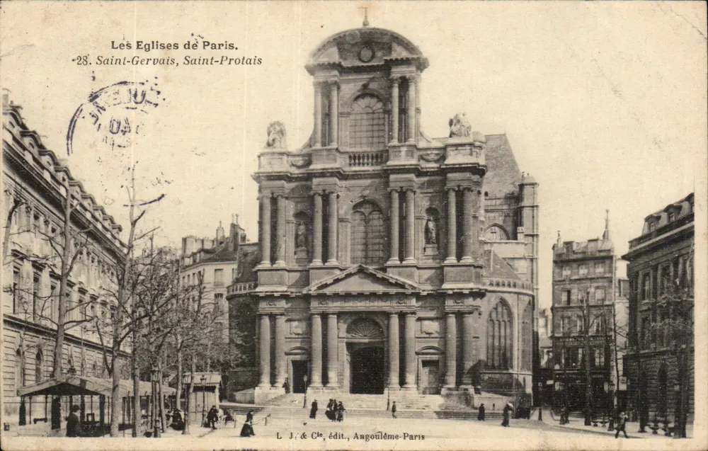 Église Saint-Gervais-Saint-Protais — façade classique avec colonnades — L. J. & Cie, édit., Angoulême-Paris - Voorkant