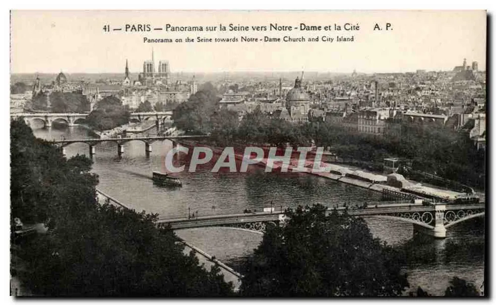 Paris — Panorama sobre a Sena em direção à Notre-Dame e à Cité — A. P. - Frente
