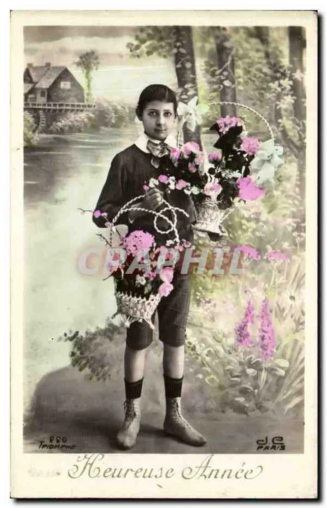 Mädchen mit Blumenkorb — 'Heureuse Année' — Trionfhe, Paris, n° 826 - Vorderseite