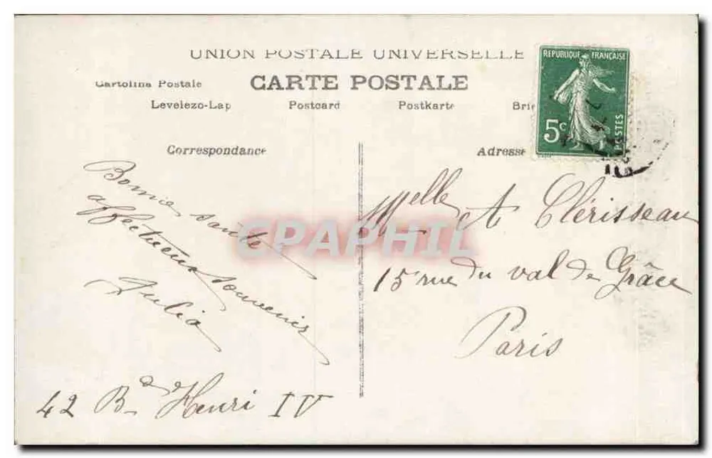 Junge Frau in grünem Kleid mit Blumen — Frohe Neujahr — A.N. Paris, n° 1014 - Rückseite